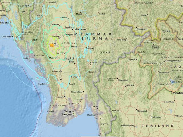 แผ่นดินไหวบนบกพม่าขนาด52ความลึก10กม